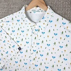 Criquet Mens XXL Pickleball Performance Polo Shirt White Short‎ Sleeve Geometric